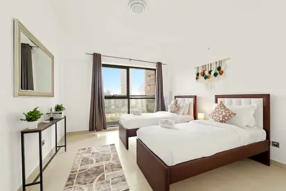 Pair of single beds with mattresses and one bedside table — Perfect Condition