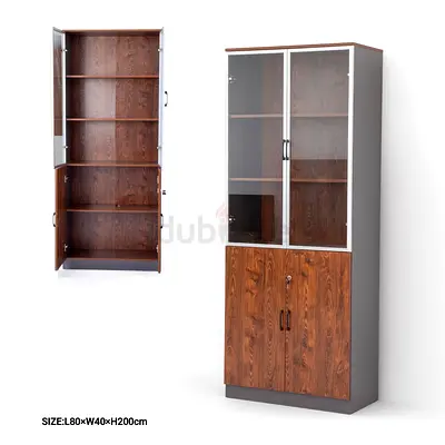 Tall Wooden Storage Cabinet with Glass Upper Doors (L80 x W40 x H200cm)