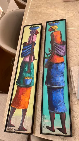 Pair of Hand-Painted African Woman Portrait Panels (Signed)