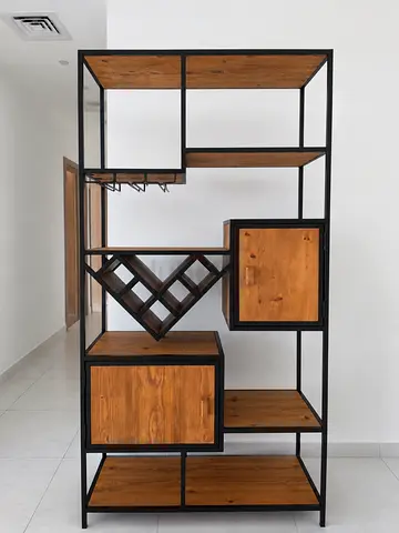 Industrial Metal  Wood alcohol bar and Rack Shelving Unit with Cabinets