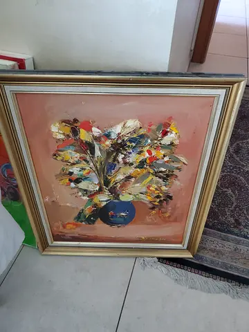 Framed Abstract Floral Oil Painting