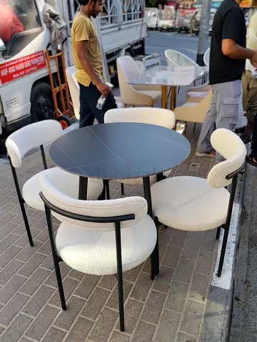 Modern Round Dining Table with 4 Upholstered Chairs - Good Condition