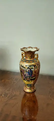 Vintage Hand-Painted Decorative Porcelain Vase with Gilded Accents