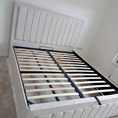 King Size Upholstered Bed Frame with Headboard - Light Grey