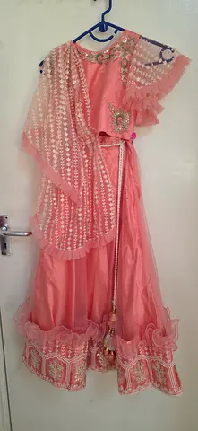 Pink ruffled girls party dress with lace and sequins - size for child 26