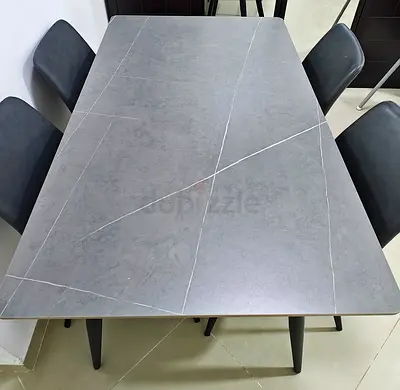 Modern 4 Seater Dining Table Set with Marble Pattern Top