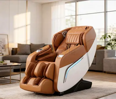 Full-Body Electric Massage Chair in Tan Leather - Brand irest.