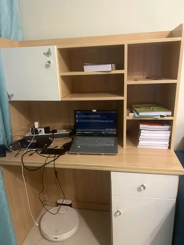 Light wood study desk with bookcase and storage cabinets - good condition