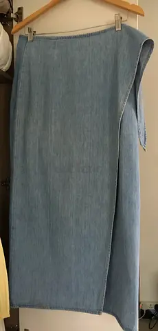 Light blue denim wrap midi skirt, gently used
