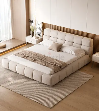 Modern Upholstered Bed Frame with Tufted Headboard