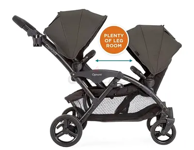Contoured Double Stroller (Tandem) with Adjustable Seats and 2 car seat fit strolle— Good Condition