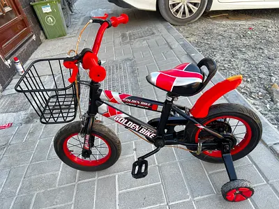 Kids Golden Bike with Training Wheels and Front Basket - Excellent Condition