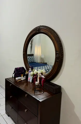 Classic Wooden Dresser with Round Mirror