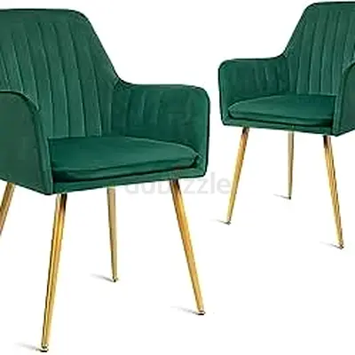 Pair of Green Velvet Dining Chairs with Gold Legs