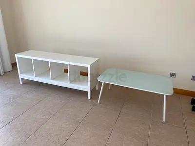 White TV Unit with Low Coffee Table - Good Condition