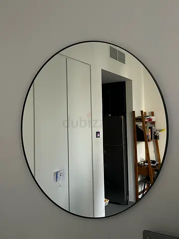 Large Round Wall Mirror with Slim Black Frame - 110cm