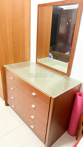 Wooden Dresser with Mirror and Glass Top - Good Condition