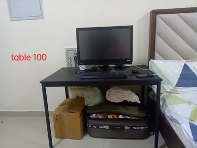 Simple black study/work table - sturdy metal frame, good condition
