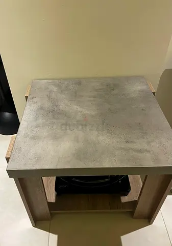 wooden coffee table with side table with concrete-look top