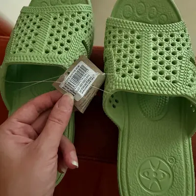 Light green slip-on rubber sandals, brand new with tags