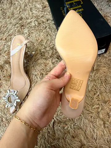Beige crystal-embellished slingback heels, size 36, NEW AND NEVER USED