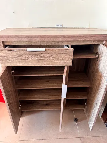 Wooden Shoe Cabinet with Multiple Shelves - Light Oak Finish