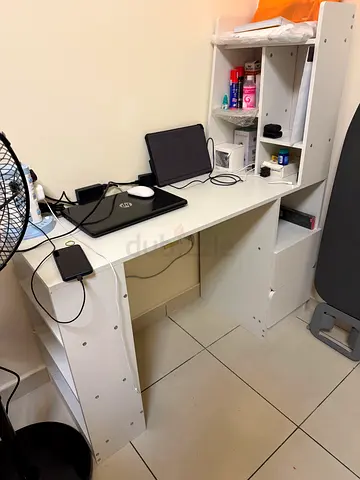 White Home Office Desk with Shelves and Drawers