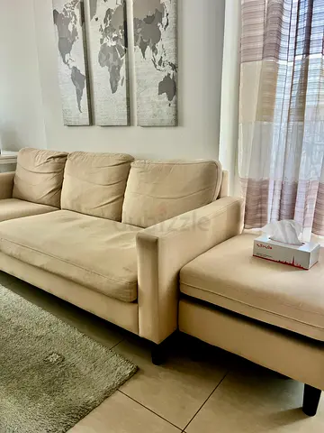 Beige 3-Seater Sofa with Ottoman - Good Condition