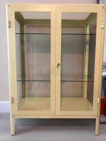 IKEA Glass Display Cabinet / Showcase - Yellow Metal Frame, 2 Doors