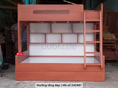 Solid wood bunk bed with ladder and under-bed drawers (double on bottom)