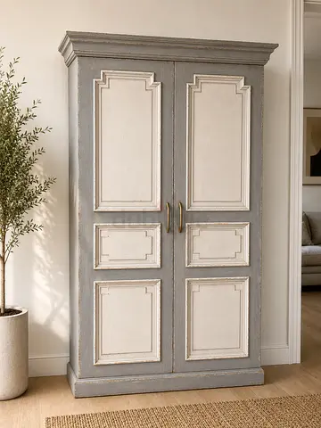Marina Home Vintage Style Grey and White Two Door Armoire
