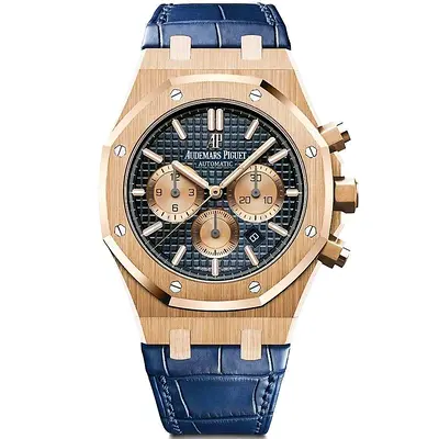 Audemars Piguet Royal Oak Chronograph - Rose Gold Case, Blue Leather Strap mastar quality