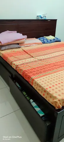 King size customize bed with mattress with 2 drawers and one big storage