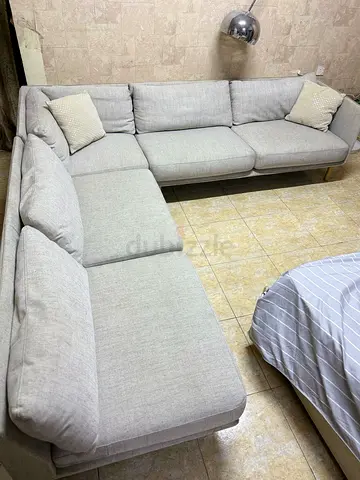 Crate and barrel Light grey L-shaped fabric corner sofa - 5 seater