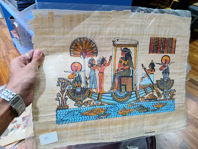 Hand-painted Egyptian Papyrus Artwork – Pharaoh Boat Scene 43*33cm