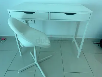 IKEA Alex white writing desk with two drawers - simple modern set