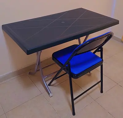 Portable folding table with matching folding chairs (set of 1 table + 1 chair)