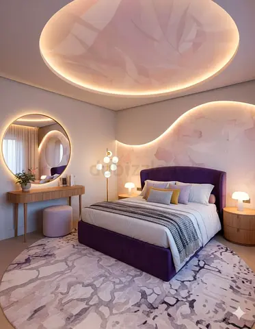 Modern Purple Upholstered Bed Frame with Bedding Set