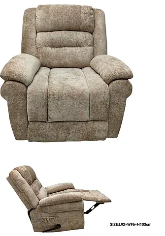 Single Plush Recliner Armchair - Beige Fabric, Good Condition