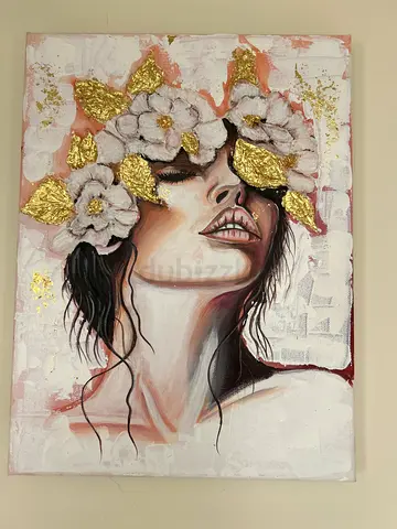 Original Mixed-Media Portrait Painting with Gold Leaf Accents
