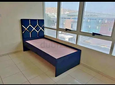 Single bed frame with upholstered headboard - dark blue