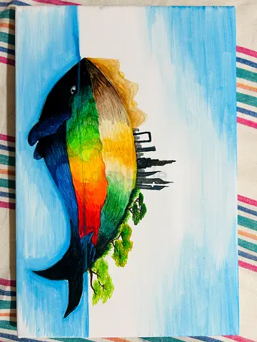 Surreal Whale and Nature Landscape hand Painting