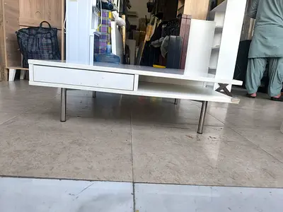 Low white modern coffee table with drawer - good condition