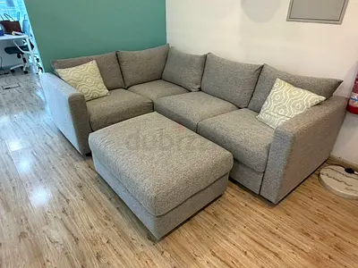 Grey L-Shape Sofa with Matching Ottoman Like New