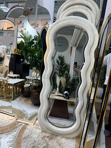 Large Decorative Wavy Full-Length Floor Mirror - White Frame