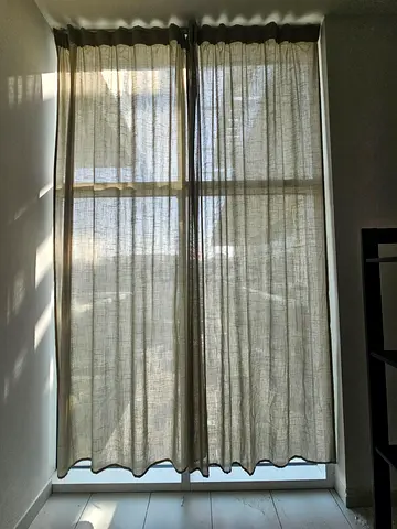 Beige Sheer + Opaque Curtains Pair — Light-Filtering Window Drapes