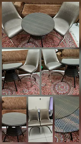 Small round wicker bistro table with two dining chairs - good condition