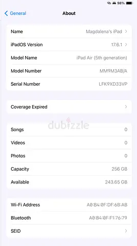 iPad Air (5th gen) 256GB - Wi‑Fi, Excellent Condition