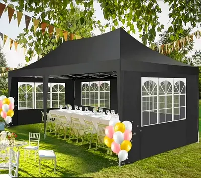 Large Black Outdoor Party Gazebo Tent with Side Walls and Windows