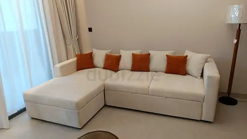 Beige L-shaped Sofa with Chaise - Good Condition